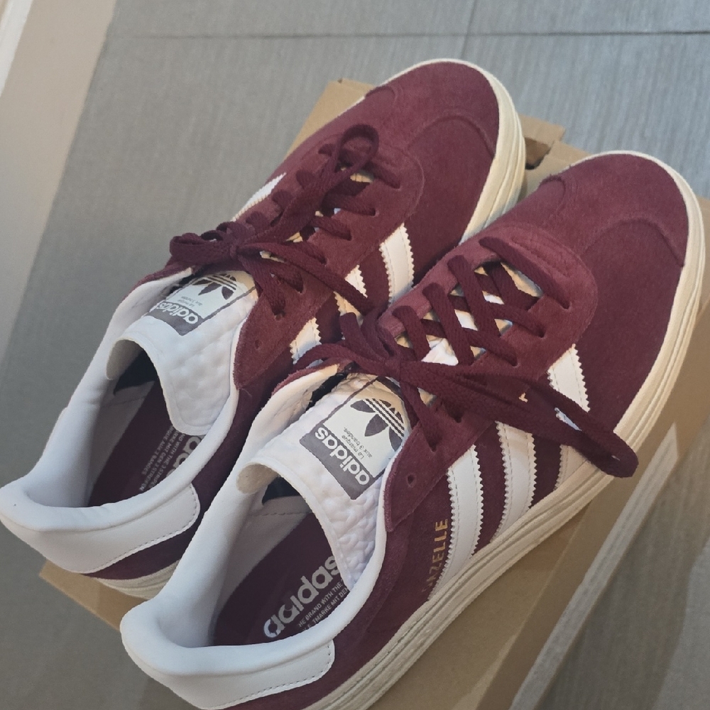 Adidas Burgundy and White Gazelle Sneakers
